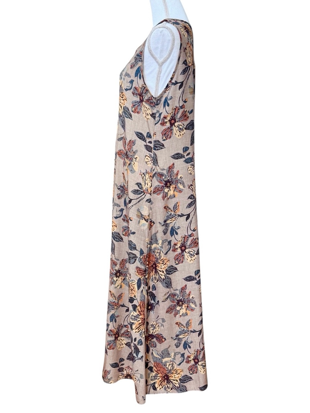 Emery Rose Floral Linen-Blend Maxi Dress in Beige/Tan Size M - Picture 3 of 7